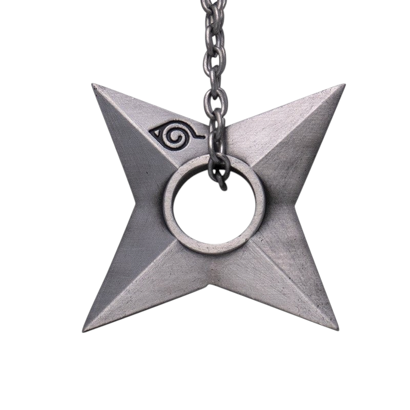 Fans Geek Store Naruto Shippuden 3D metal shuriken keychain featuring the Konoha Hidden Leaf Village symbol