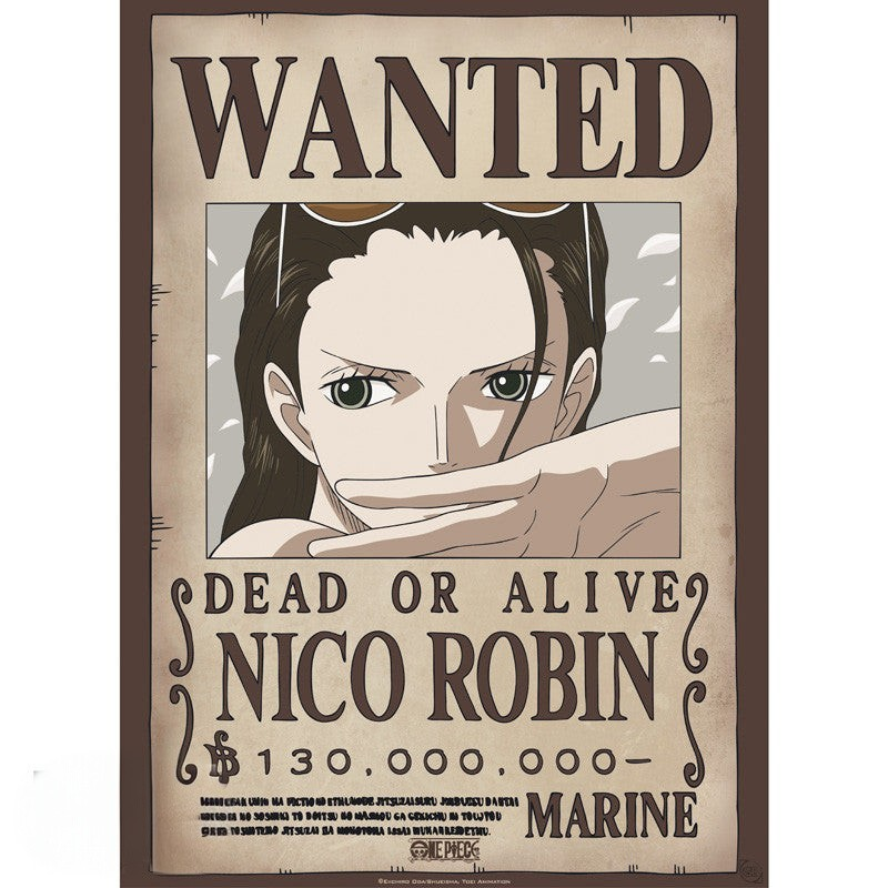 Fans Geek Store One Piece Nico Robin wanted poster featuring a chibi-style illustration on laminated paper