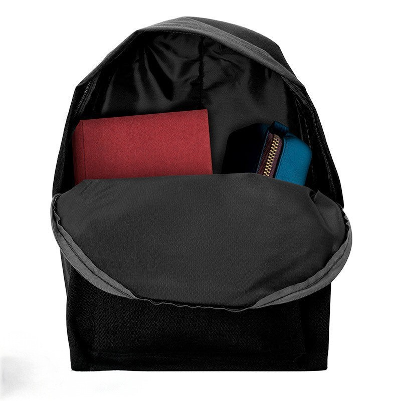 Fans Geek Store One Piece Straw Hat Crew black polyester backpack with open main compartment showing interior space