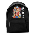 Fans Geek Store black polyester One Piece backpack featuring the Straw Hat Crew graphic and padded shoulder straps