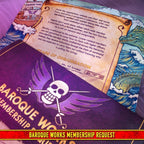 Fans Geek Store One Piece Baroque Works recruitment kit featuring a thematic membership document and illustrated scroll