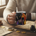 Fans Geek Store ceramic One Piece mug featuring Blackbeard character design held in hand on a rustic wooden table