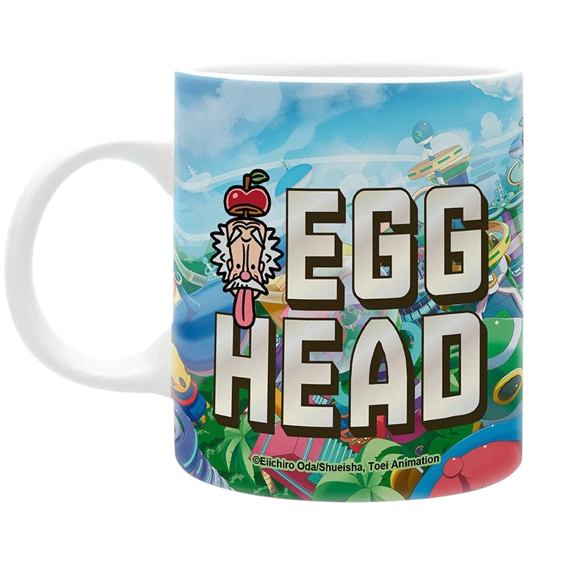 Fans Geek Store One Piece Egghead Island ceramic mug featuring Dr. Vegapunk and a colorful futuristic design