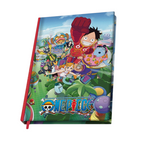 Fans Geek Store One Piece Egghead Island A5 hardcover notebook featuring Luffy and crew with glossy details.
