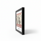 Fans Geek Store One Piece Straw Hat Crew framed poster in a black plastic frame, side view on a white background.