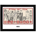 Fans Geek Store framed One Piece poster featuring the Straw Hat Crew in a black plastic frame with red accents