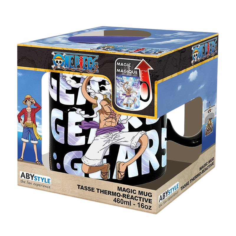 Fans Geek Store One Piece Gear 5 heat-changing ceramic mug featuring Luffy in packaging box