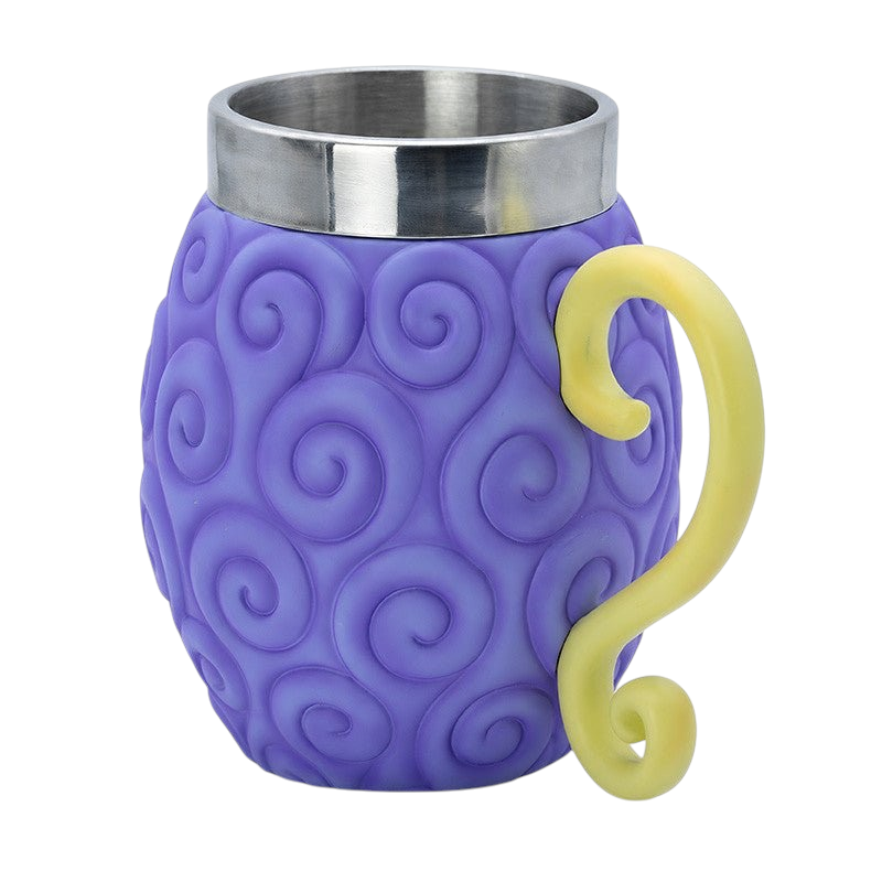 Fans Geek Store One Piece Gum-Gum Fruit 3D tankard with purple textured resin exterior and stainless steel interior