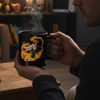Fans Geek Store One Piece heat-changing glass mug featuring Luffy and Ace with fiery design held by a person