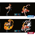 Fans Geek Store One Piece heat-changing glass mug featuring Luffy and Ace in cold and hot states