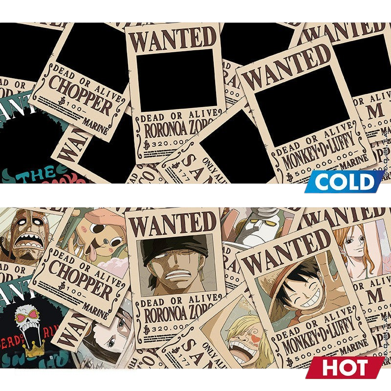 Fans Geek Store One Piece heat-sensitive ceramic mug featuring Straw Hat crew wanted posters revealed by hot liquid