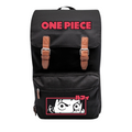 Fans Geek Store black One Piece polyester backpack featuring Monkey D. Luffy graphic and brown buckle details