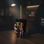 Fans Geek Store One Piece double-walled tumbler featuring Luffy with a straw and screw lid for cold drinks