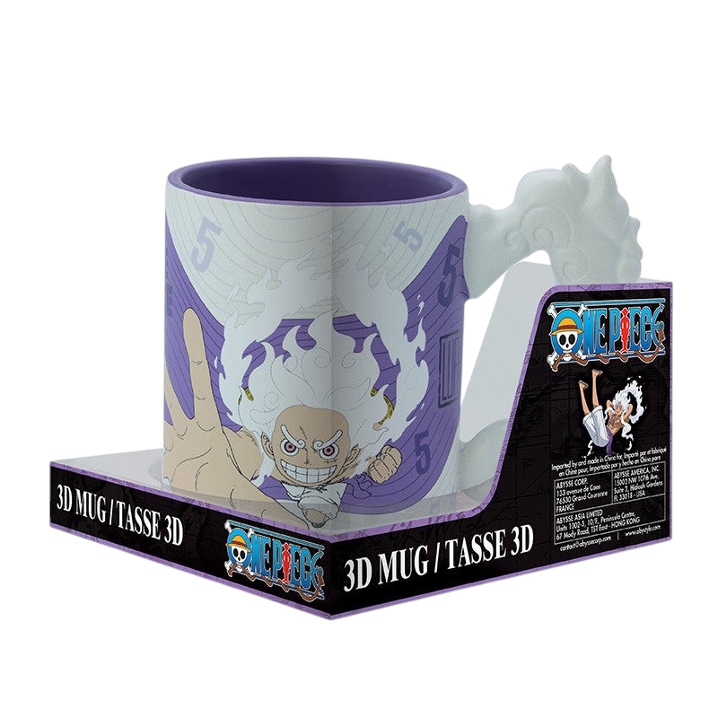 Fans Geek Store One Piece 3D Luffy Gear 5 dolomite mug with a cloud-shaped handle and purple interior