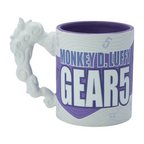 Fans Geek Store One Piece Gear 5 Luffy 3D dolomite mug with a white cloud-shaped handle and purple graphic design.