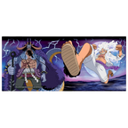 Fans Geek Store ceramic mug featuring Luffy and Kaidou from the One Piece Wano arc battle scene