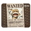 Fans Geek Store One Piece mousepad featuring Monkey D. Luffy Wanted poster design on a brown skull pattern background