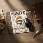 Fans Geek Store One Piece mousepad featuring Monkey D. Luffy wanted poster design with non-slip rubber base