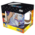 Fans Geek Store One Piece ceramic mug featuring Luffy in Gear 5 form against Kaidou in its original display box.