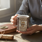 Fans Geek Store ceramic One Piece mug featuring Monkey D. Luffy wanted poster design held by a person