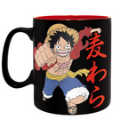 Fans Geek Store One Piece ceramic mug featuring Monkey D. Luffy in a punching pose with red interior and black handle