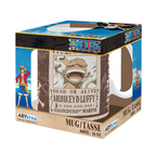 Fans Geek Store One Piece ceramic mug featuring Monkey D. Luffy's 3 billion berry wanted poster design in box