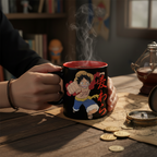 Fans Geek Store One Piece ceramic mug featuring Monkey D. Luffy and Straw Hat pirate skull design, 460ml capacity