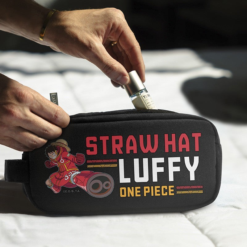 Fans Geek Store black polyester One Piece pencil case featuring Monkey D. Luffy in his Egghead outfit with a zipper