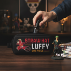 Fans Geek Store One Piece Egghead pencil case featuring Monkey D. Luffy on black polyester with a sturdy zipper.
