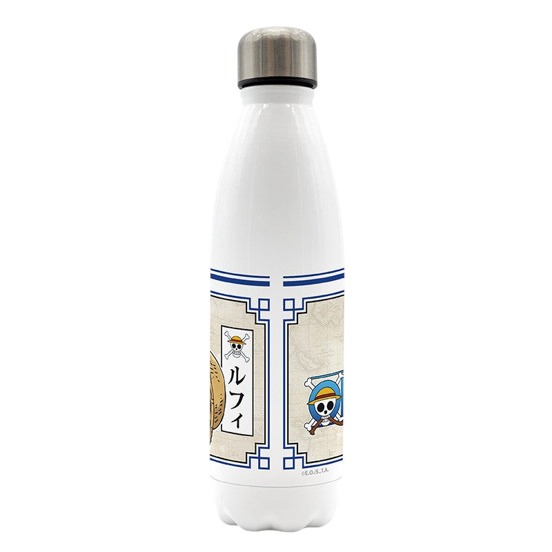 Fans Geek Store white stainless steel One Piece Luffy 500ml insulated water bottle with anime character graphics