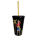 Fans Geek Store One Piece double-walled tumbler featuring Luffy with a straw and screw lid, 470ml capacity