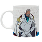 Fans Geek Store One Piece ceramic mug featuring Vice Admiral Garp in his white Marine coat on a map background