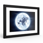 Fans Geek Store framed One Piece Nika poster featuring Luffy jumping in front of a large full moon