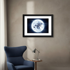 Fans Geek Store framed One Piece Nika poster featuring Luffy as Sun God against a full moon on a beige wall