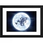 Fans Geek Store framed One Piece poster featuring Luffy as Sun God Nika jumping in front of a large full moon
