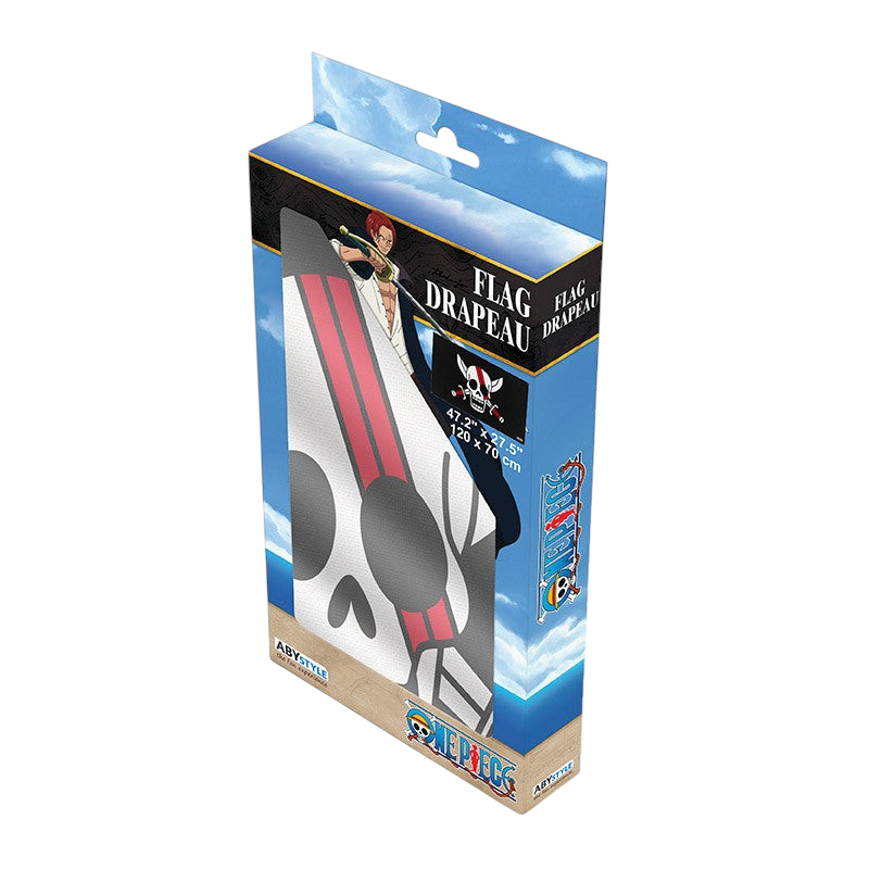 Fans Geek Store One Piece Red Hair Pirates flag in packaging featuring Shanks and the iconic skull logo