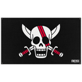 Fans Geek Store official One Piece Red Hair Pirates flag featuring Shanks' skull and sword emblem on black fabric