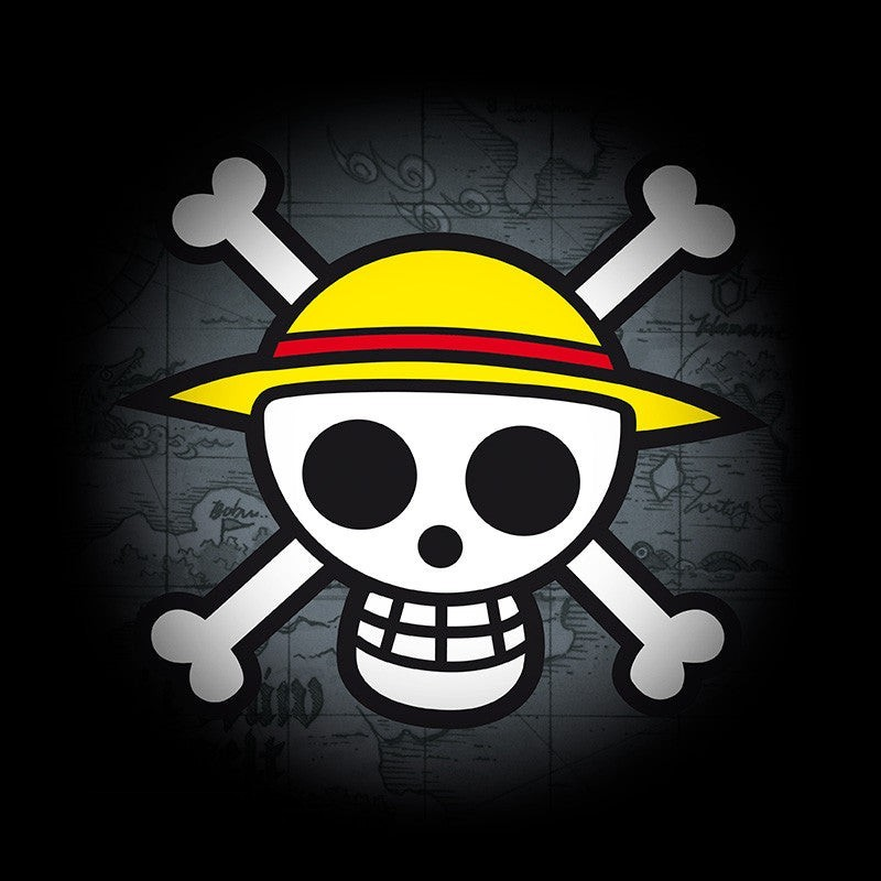 Fans Geek Store One Piece Straw Hat Pirates classic skull logo graphic on a black cotton unisex t-shirt