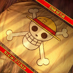 Fans Geek Store One Piece Straw Hat Crew flag with iconic skull and straw hat emblem on a vintage parchment background