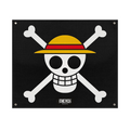 Fans Geek Store One Piece Straw Hat Pirates flag featuring the iconic skull and crossbones logo on black polyester.