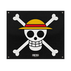 Fans Geek Store One Piece Straw Hat Pirates flag featuring the iconic skull and crossbones logo on black polyester.