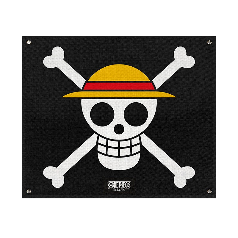 Fans Geek Store One Piece Straw Hat Pirates flag featuring the iconic skull and crossbones logo on black polyester.
