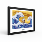 Fans Geek Store framed One Piece Thousand Sunny poster featuring a Wano-style wave design in a black frame
