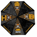 Fans Geek Store One Piece Straw Hat Crew umbrella with black and yellow Jolly Roger designs and polyester fabric