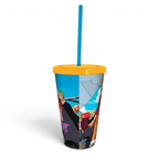 Fans Geek Store One Piece Wano reusable 470ml plastic cup with yellow lid and blue straw featuring anime characters