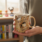 Fans Geek Store One Piece heat-sensitive ceramic mug featuring Straw Hat crew wanted posters held in hands