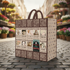 Fans Geek Store One Piece shopping bag featuring Straw Hat Crew Wanted posters on durable polypropylene material