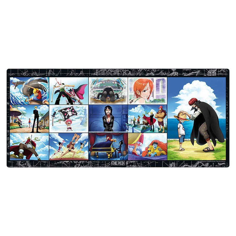 Fans Geek Store One Piece Straw Hat Crew XXL desk mat featuring anime character panels and a black stitched border