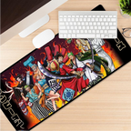 Fans Geek Store One Piece XXL gaming mouse pad featuring Straw Hat Pirates in Battle of Wano design on a desk