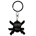 Fans Geek Store One Piece Roronoa Zoro metal keychain featuring a black sword and skull emblem design